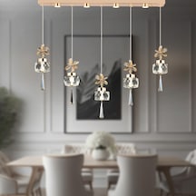 Amaris 5'li Sıralı 3 Renkli 70 Watt Gold Kristal Ledli Modern Oturma Odası Salon Sarkıt Avize Diğer