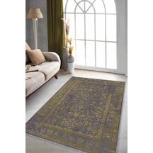 Sarı Vintage Kaymaz Tabanlı Makinede Yıkanabilir Halı Kr026n11