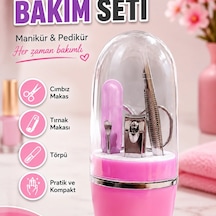 Pembe Manikür Ve Tırnak Bakım Seti Cımbız, Makas, Tırnak Makası Ve Törpü