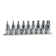6195 1/2" Torx Bits Uçlu Lokma Anahtar Takımı 9 Parça Raylı