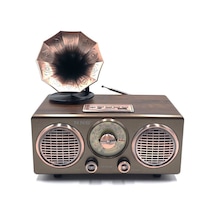 Gramofon Görünümlü Şarjlı Ahşap Bluetooth Speaker Nostaljik Hoparlör Fm Radyo