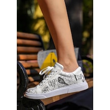 Kadın Vegan Deri Beyaz Sneakers - I Was Here Tasarım Çok Renkli