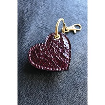 Hakiki Deri Anahtarlık Parlak Kırışık Bordo Çok Renkli
