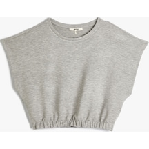 Koton Crop Tişört Kısa Kollu Beli Lastikli Bisiklet Yaka Gri 4sak50034ek 4SAK50034EK031 Gri