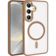 Mobilteam Galaxy Uyumlu S25 Plus Kılıf Magsafe Şarj Özellikli Krom Magsafe Silikon Kapak - Be Bej