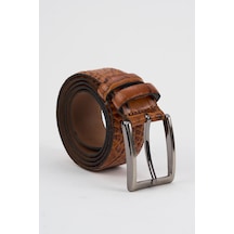 Alexandergardi Erkek Doku Detaylı Desenli Hakiki Deri Kemer E24-kemer-21 Camel