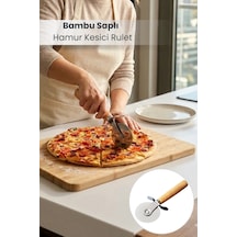 Bambu Saplı Pizza Ve Hamur Kesici Rulet Ahşap - Gümüş