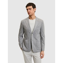 Cacharel Açık Gri Slim Fit Çizgili Yün Karışımlı Ceket