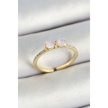 Pirinç Fiyonk Figürlü Zirkon Taşlı Gold Renk Ayarlanabilir Kadın Yüzük Çok Renkli