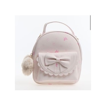 Myballistore Kelebek Ve Kalp Desenli, Fiyonk Kapaklı Pembe Mini Sırt Çantası 21x18cm