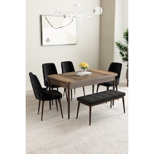 Clara Barok Desen 80x132 Açılabilir Mdf Masa Yemek Odası Takımı,mutfak Takımı 4 Sandalye 1 Bench Siyah