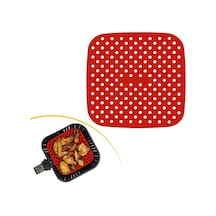 Hobibahçem Siyah Isıya Dayanıklı Yıkanılabilir Silikon Fırın Ve Airfryer Kare Model Pişirme Matı 21,5 Cm Kırmızı