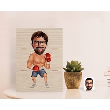 Kişiye Özel Erkek Boksör Karikatürlü Otantik Masaüstü Ahşap Palet