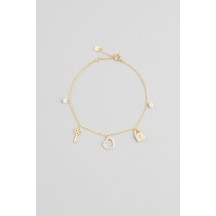 So Chic Şans İkonlu 18 Ayar Sarı Altın Kaplama 18 Cm Gümüş Minimal Bileklik