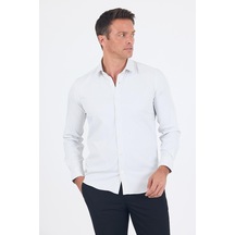 İmza Beyaz Uzun Kol Sert Yaka Cepsiz Easy To Iron Slim Fit Esnek Gömlek 1004250233 Beyaz
