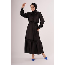 Saten Siyah Elbise Siyah