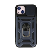 Apple Uyumlu iPhone 15 Uyumlu Kılıf Pars Lens Yüzüklü Silikon - Lacivert