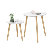 Songmıcs Yan Sehpa Seti, Yuvarlak, 2 Modern Kanepe Sehpası, Minimalist, Iskandinav Tarzı, Masif Ahşap Ayaklar, Oturma Odası Ve Balkon İçin Sehpa Kombinasyonu, Çam Let07wn Çok Renkli