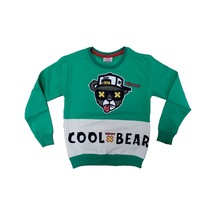 İrem Çocuk Giyim Erkek Çocuk Cool Bear Yazı Resim Desenli Şardonlu Yeşil Renk Sweatshirt Yeşil