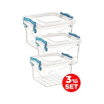 3'lü Kare Kelepçeli Şeffaf Saklama Kabı Seti Kapaklı Saklama Kabı Set 2.4 Lt - 1.2 Lt - 550 Ml Royaleks-82111 Çok Renkli