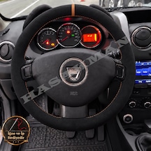Dacia Duster Mk1 Dikme Direksiyon Kılıfı Full Alcantara Süet Taba Yüzük Ve Taba Dikiş 2010-2017 Siyah