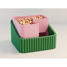 3d Baskı Fıstık Kasesi - Çift Hazneli Kabuk Ayırıcı Sunum Kasesi - Yeşil Pembe Çok Renkli