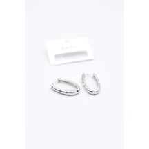 Oval Taşlı Küpe - Gümüş Çok Renkli