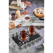 Dijital Baskılı Cam Servis Tepsisi Kelebek Motifli, 40x28 Cm Siyah