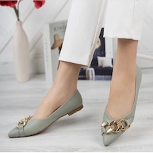 Popi Mint Yeşili Cilt Zincirli Babet Ayakkabı Mint Yeşili