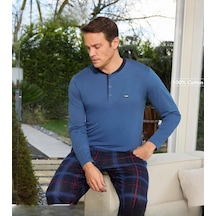 Pijamoni Erkek Standart Kalıp Pamuklu Düğme Yaka Uzun Kol Baharlık Pijama Takımı 6300/7s - 1 Adet Saks