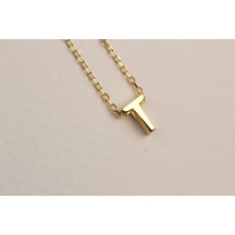 Glorria Gümüş 3 Boyutlu Minimalist T Harfi Kolye Sarı