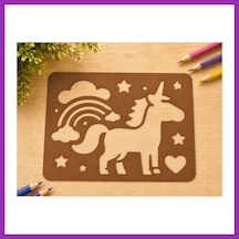 Bezos 3d Baskı Unicorn Ve Gökkuşağı Çizim Şablonu - Desen Kalıbı - Kahverengi Bty