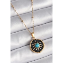 Mey İthalat 316l Çelik Gold Renk Mavi Boncuk Güneş İşleme Madalyon Model Kadın Kolye - Özel Seri Meyeb67406b142063cecb9b0b01aa altın