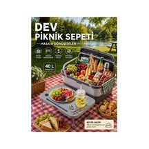Katlanır Piknik Sepeti Masaya Dönüşebilen 24 Lt Büyük Kapasiteli Gri