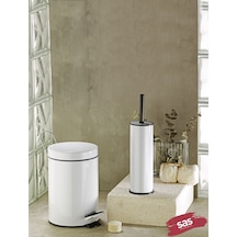 Sas Beyaz Çöp Kovası Wc Fırça Set 2 Li Set 5 Lt Banyo Seti Beyaz
