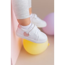 First Step S-1000 Kalpli Cırt Cırtlı Kız Bebek Günlük Spor Ayakkabı Beyaz - Pembe
