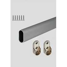 Oval Alüminyum Gardrop Dolap İçi Askı Borusu 40cm Metal Gri Diğer