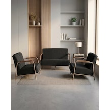 Atlas 2+1+1 Dokuma Kumaş Ofis Cafe Bekleme Koltuk Takımı Cappuccino Metal Siyah