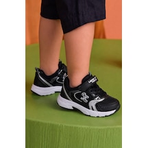 Nstil Günlük Unisex Çocuk Spor Ayakkabı Cırtlı Lastik Bağcık Desenli Rahat Hafif Taban Sneaker 180 Siyah