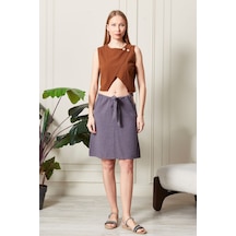 Şık Farklı Tarz Asi Keten Bluz - Modern Ve Cesur Tasarım Kiremit