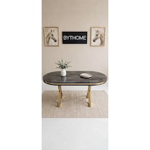 Lak Panel Siyah İrony Gold Pvc Li Sabit Yemek Masası, Mutfak Masası, Salon Masası Altın - Siyah