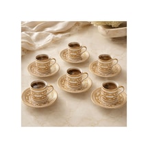 Beyaz Gold Kahve Fincan Takımı 6 Kişilik 12 Parça Şık Set