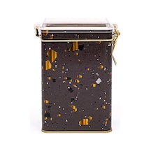 Terrazzo Brown Desenli Kilitli Kapaklı Dikdörtgen Metal Saklama Kabı 7.5 x 10 x 15 CM 1 L Çok Renkli