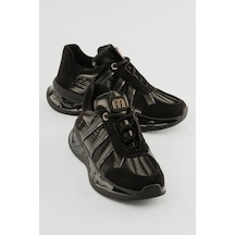 Mubiano Kadın Süet Sneaker Anorak Detaylı Taşlı Spor Ayakkabı Neriel Siyah Siyah