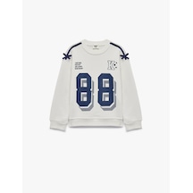 Koton Fiyonklu Bisiklet Yaka Uzun Kollu Baskılı Oversize Sweatshirt Ekru 7wkg10033ak