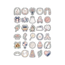 30 Adet Estetik Sulu Boya Düğün Sticker Seti - Ajanda Defter Scrapbook İçin Çok Renkli