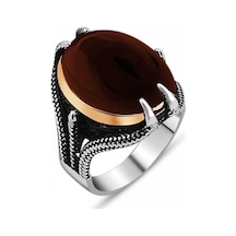 Gümüş Akik Taşlı Kartal Pençesi Erkek Yüzük (309322621)