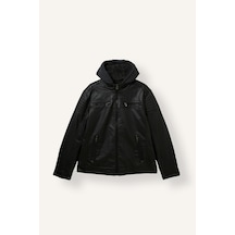 Defacto Su İtici Slim Fit Çıkarılabilir Kapüşonlu Pelüş Astarlı Fermuarlı Suni Deri Ceket Mont N9693az26wnbk27 Siyah-bk27