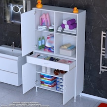 Modilayn Afra 100x173x32,5 Cm 1 Çekmece 3 Kapak 3 Raf 6 Bölme Çok Amaçlı Banyo & Mutfak Dolabı Beyaz