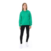 Toontoy Kids Toontoy Kız Çocuk 2'li Takım Baskılı Kapüşonlu Düşük Omuz Sweatshirt & Basic Düz Tayt Çimen Yeşili